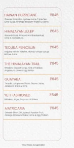 Bhubaneswar Bar Menu_Yeti - the Himalayan Kitchen