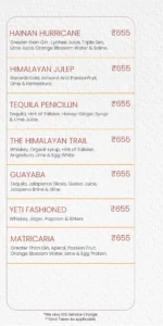 Delhi NCR Bar Menu_Yeti - the Himalayan Kitchen